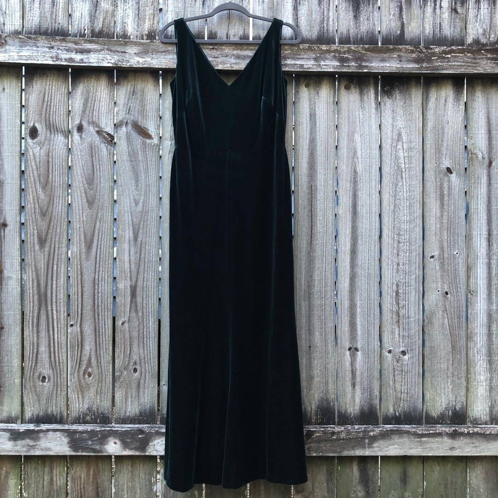 Lauren Ralph Lauren Dark Green Velvet Maxi Dress Size 10 Sleeveless V-Neck